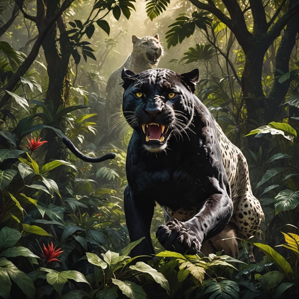 Create an image of a black panther roaring fiercely