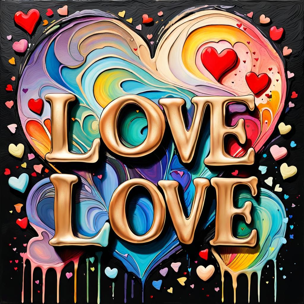 Acrylic Paint Pouring of Whimsical LOVE