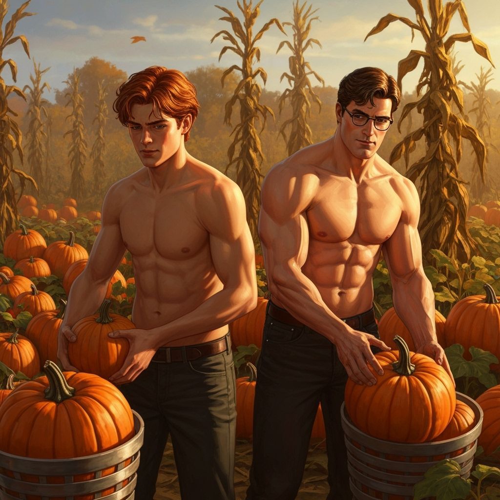 Shirtless Clark Kent & Jimmy Olsen Picking Pumpkins