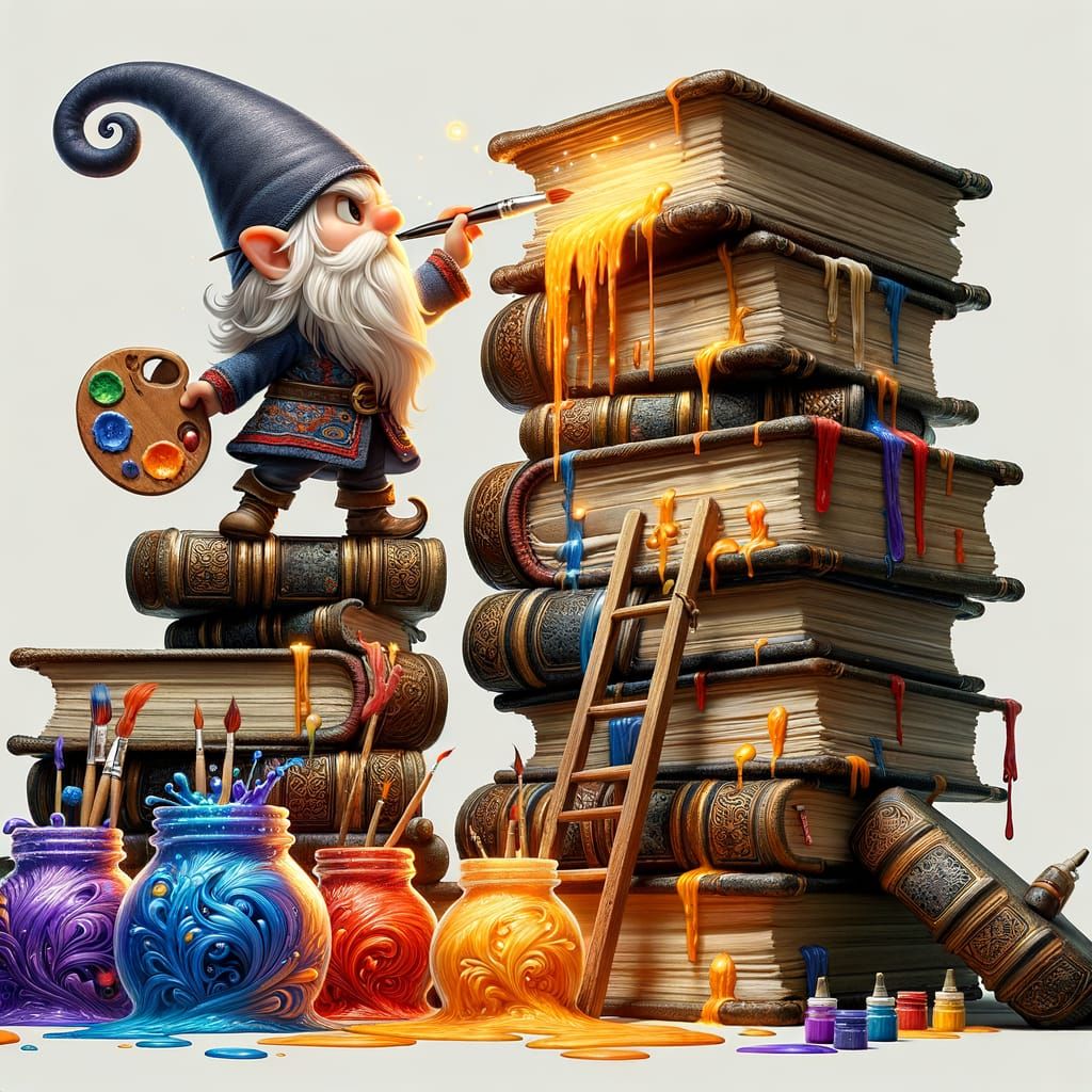 Gnome Artist Painting Magical Murals on Books