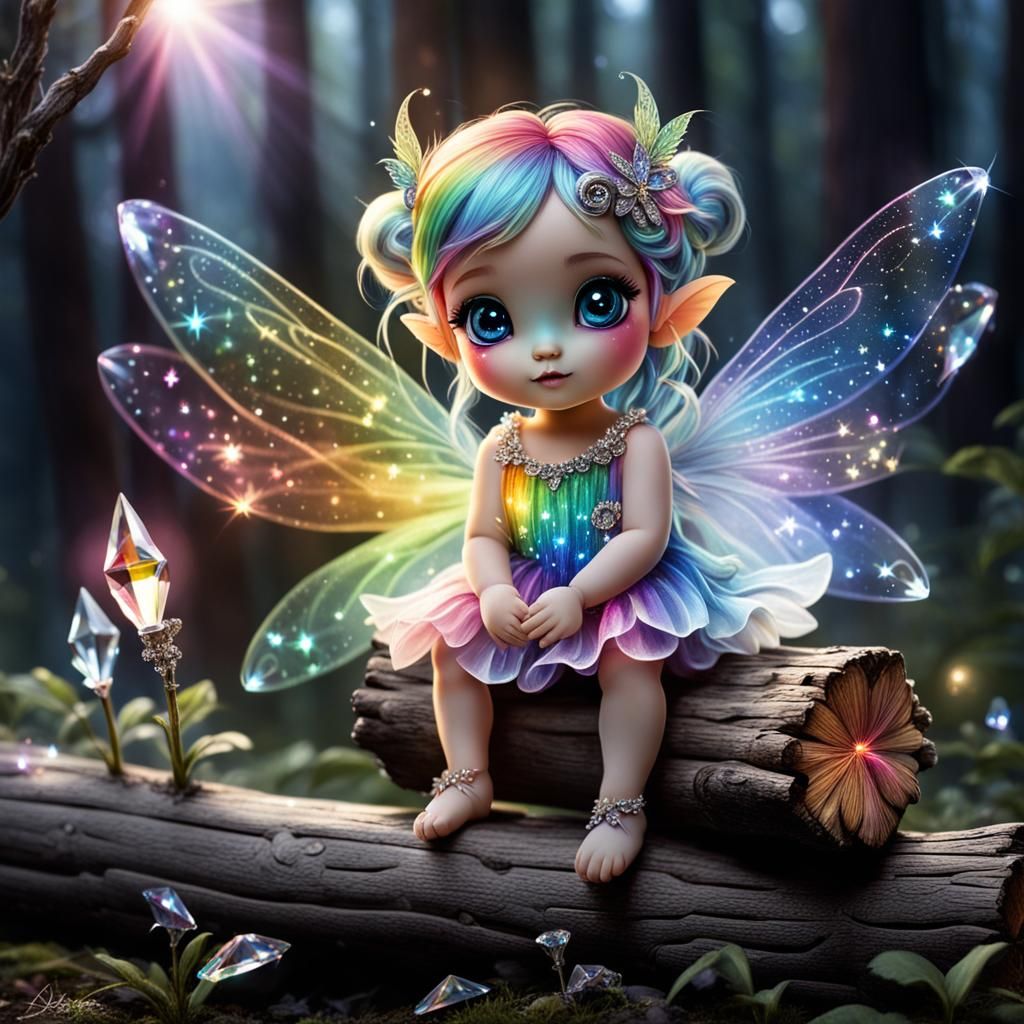 Glowing Rainbow Crystal Baby Fae Fairy