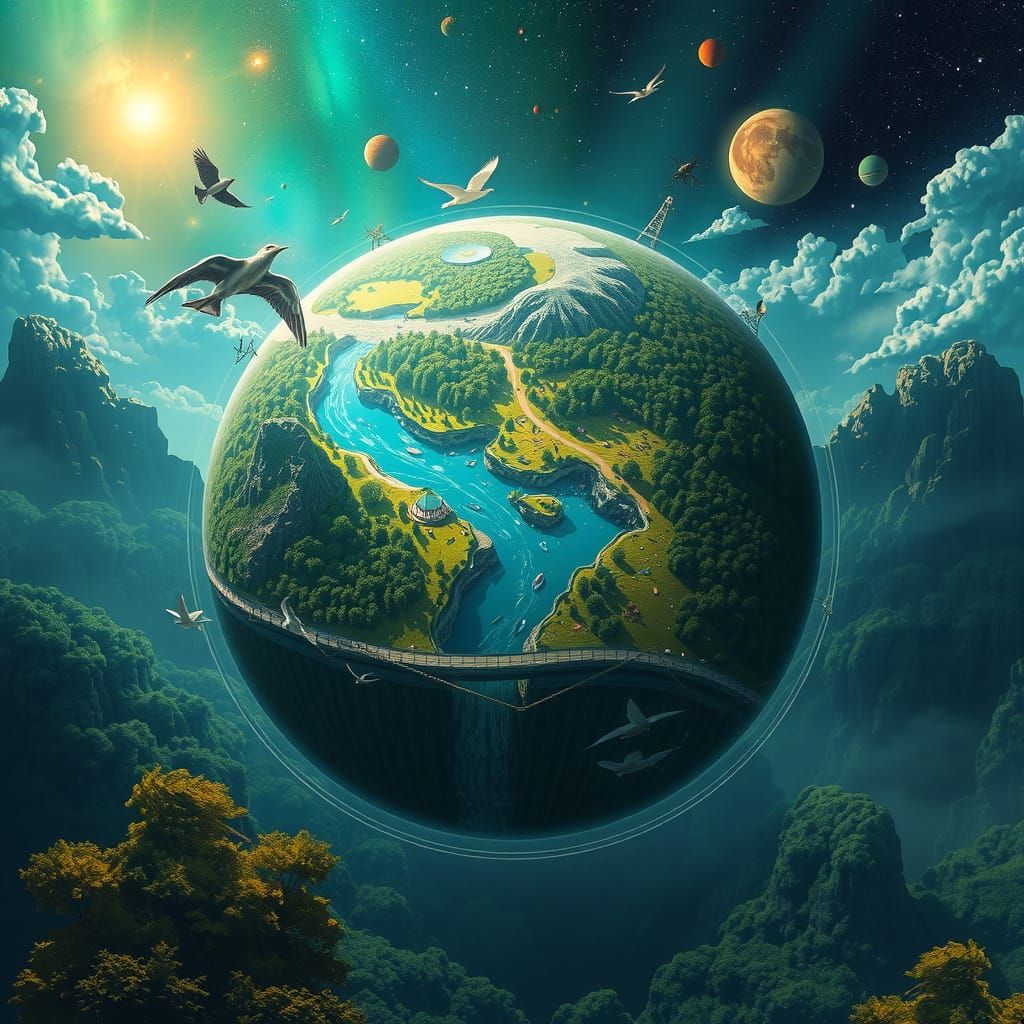 Lush Habitable Planet in a Sci-Fi Landscape