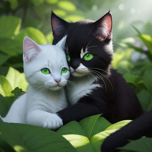 Baby Cats Play in Vibrant Garden, Cinematic Film Still