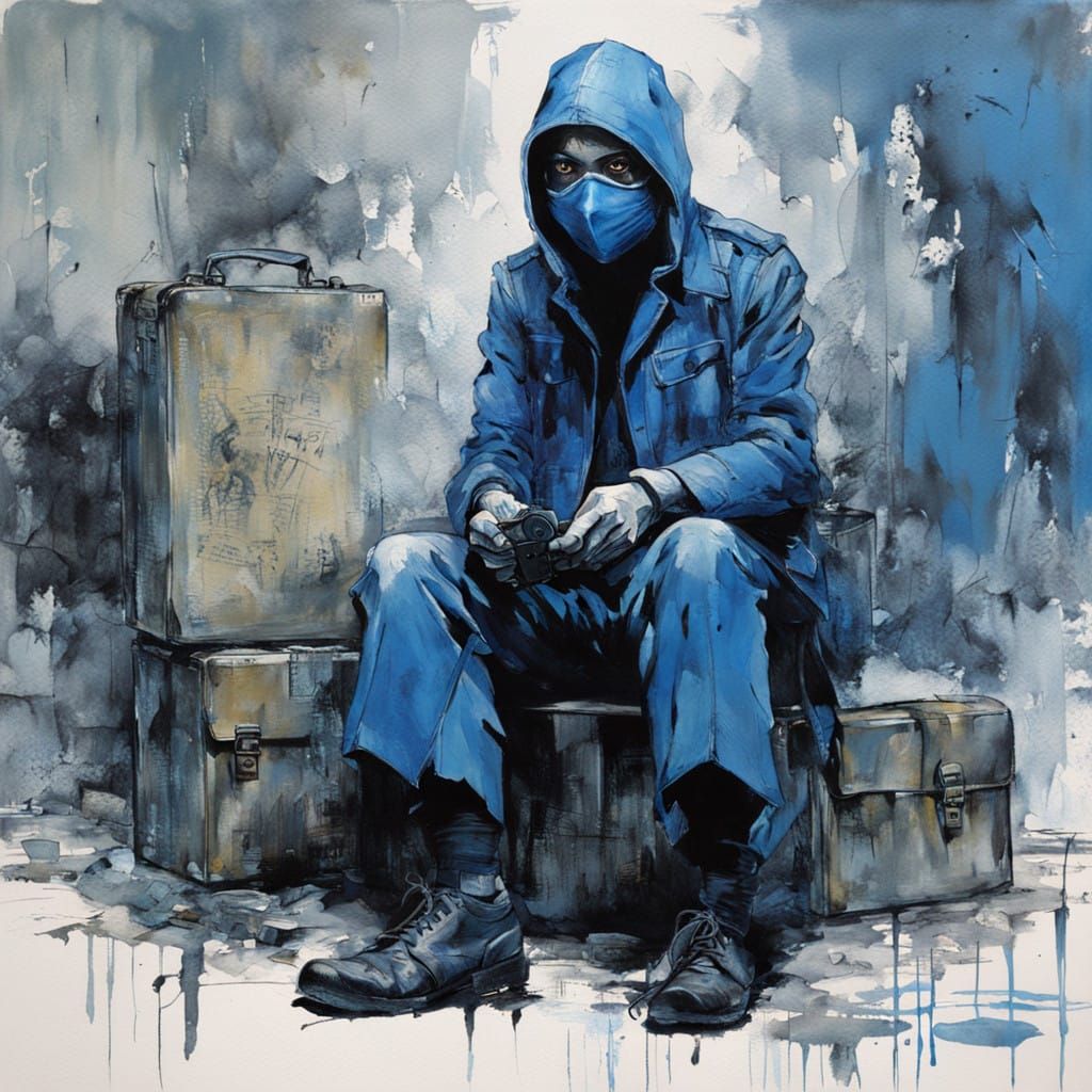 Enigmatic Woman Steals Wallet in a Blue Grunge Apocalypse