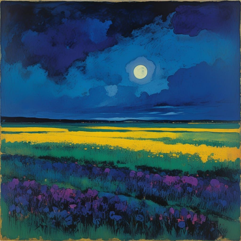 Abstract Night Sky in Muted Violet and Blue Hues