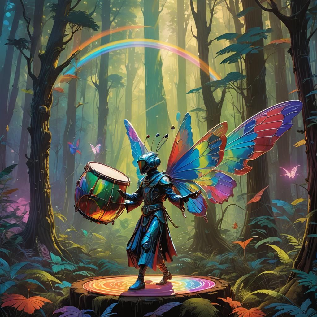 Katchina Drummer in Whimsical Mystical Forest