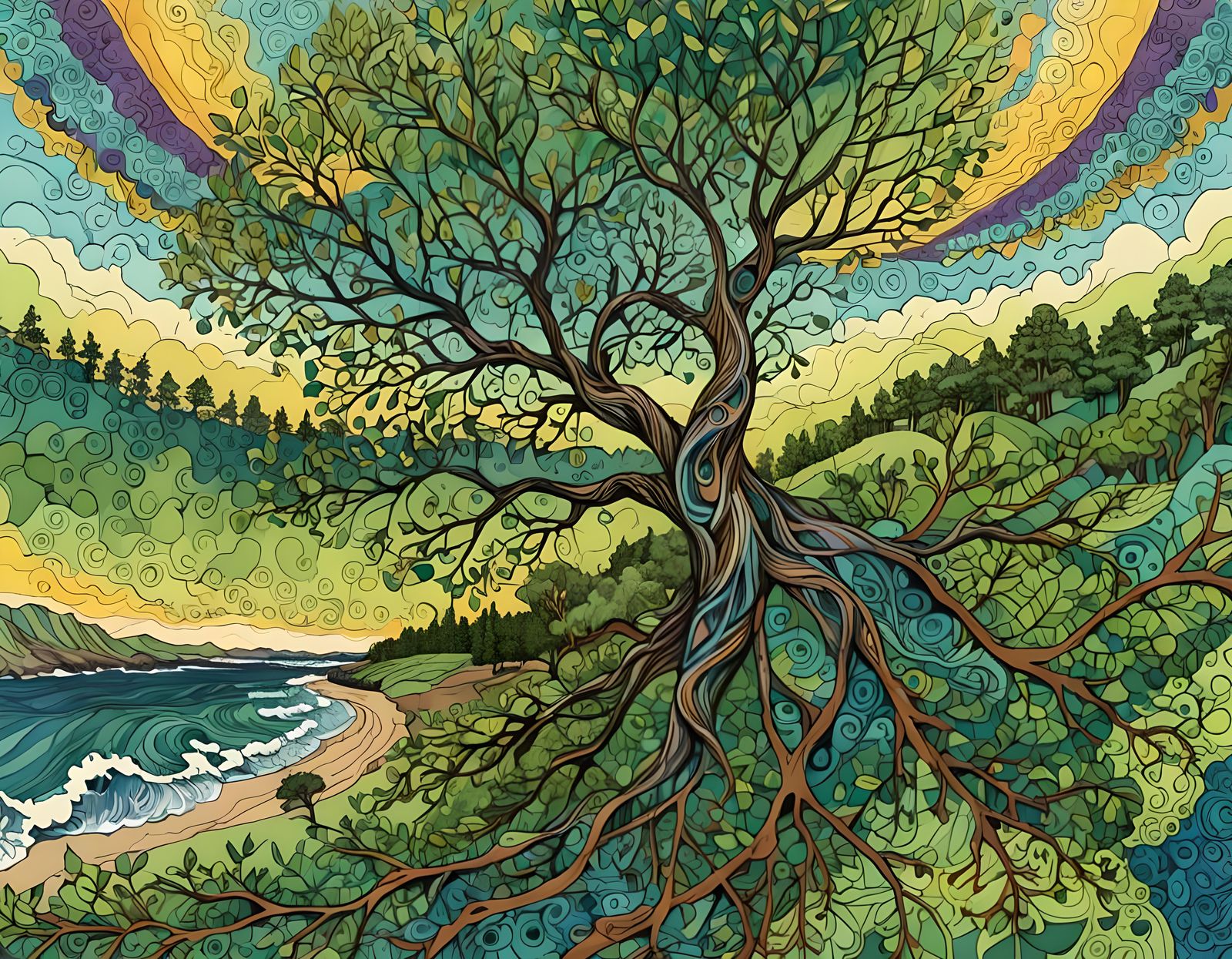 Windy Day Trees with Fractal Patterns