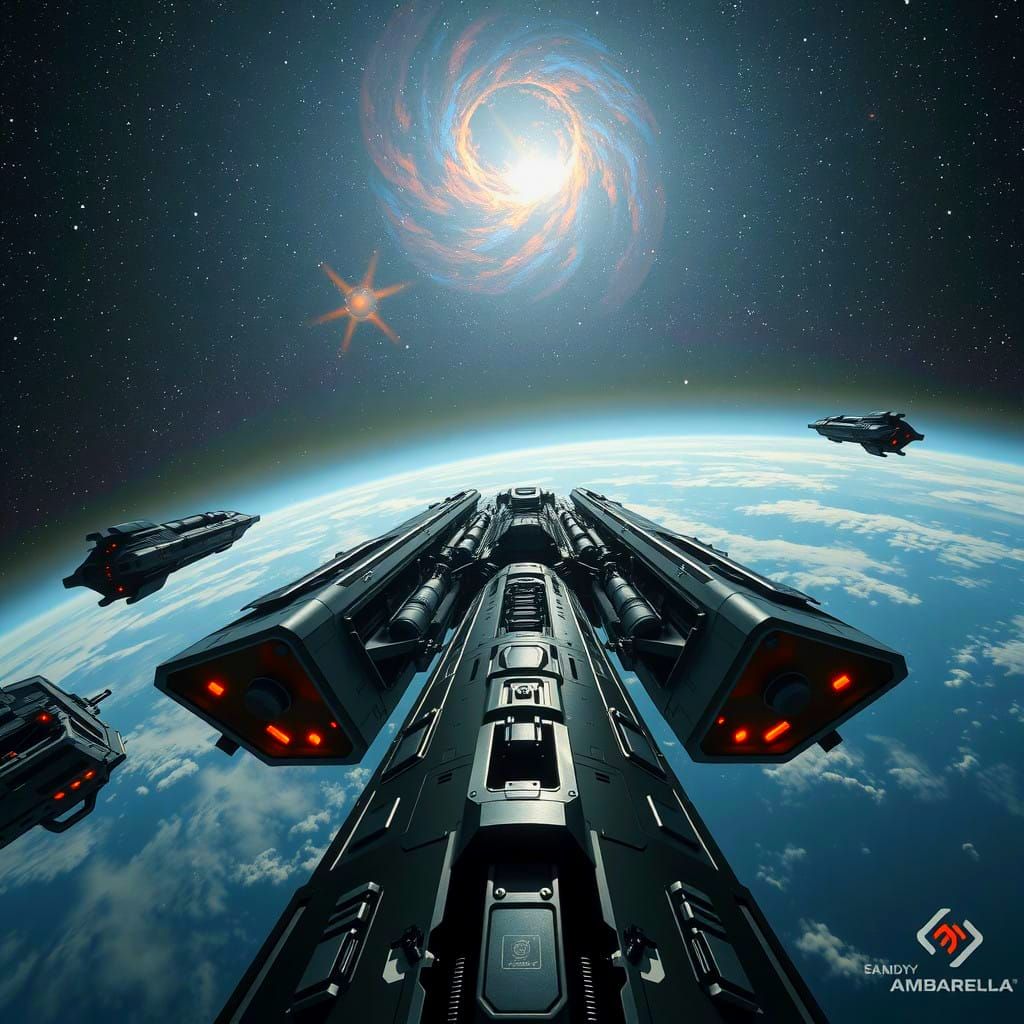 Massive Alien Spaceship Fleet Approaching Earth in Cyberpunk...