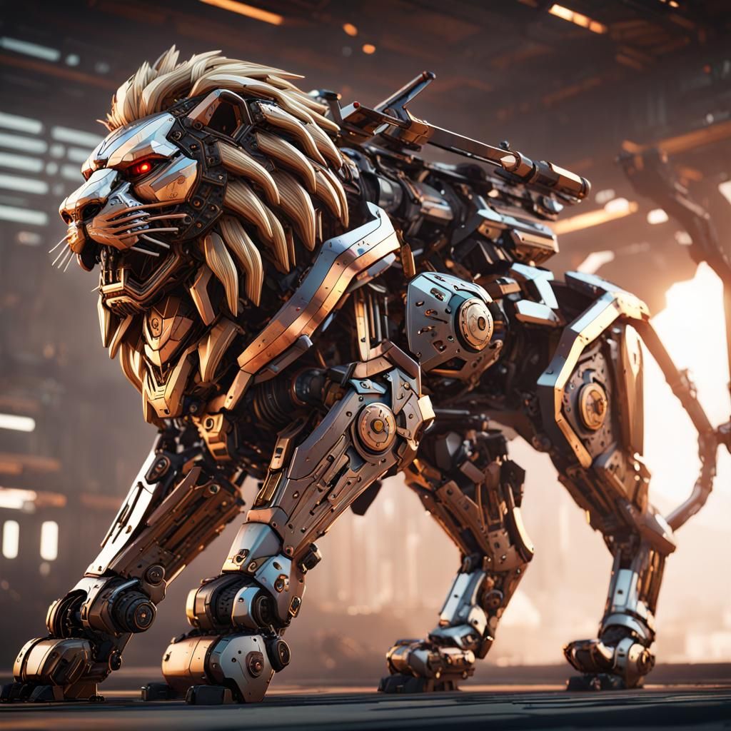 Futuristic Japanese Lion Warrior in Sci-Fi Style