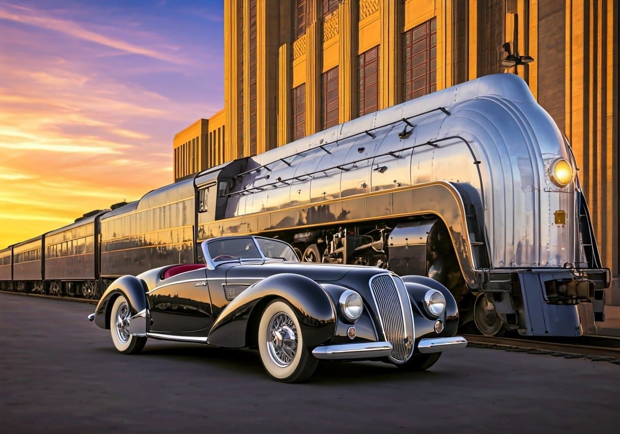 Art Deco Train Station at Sunset