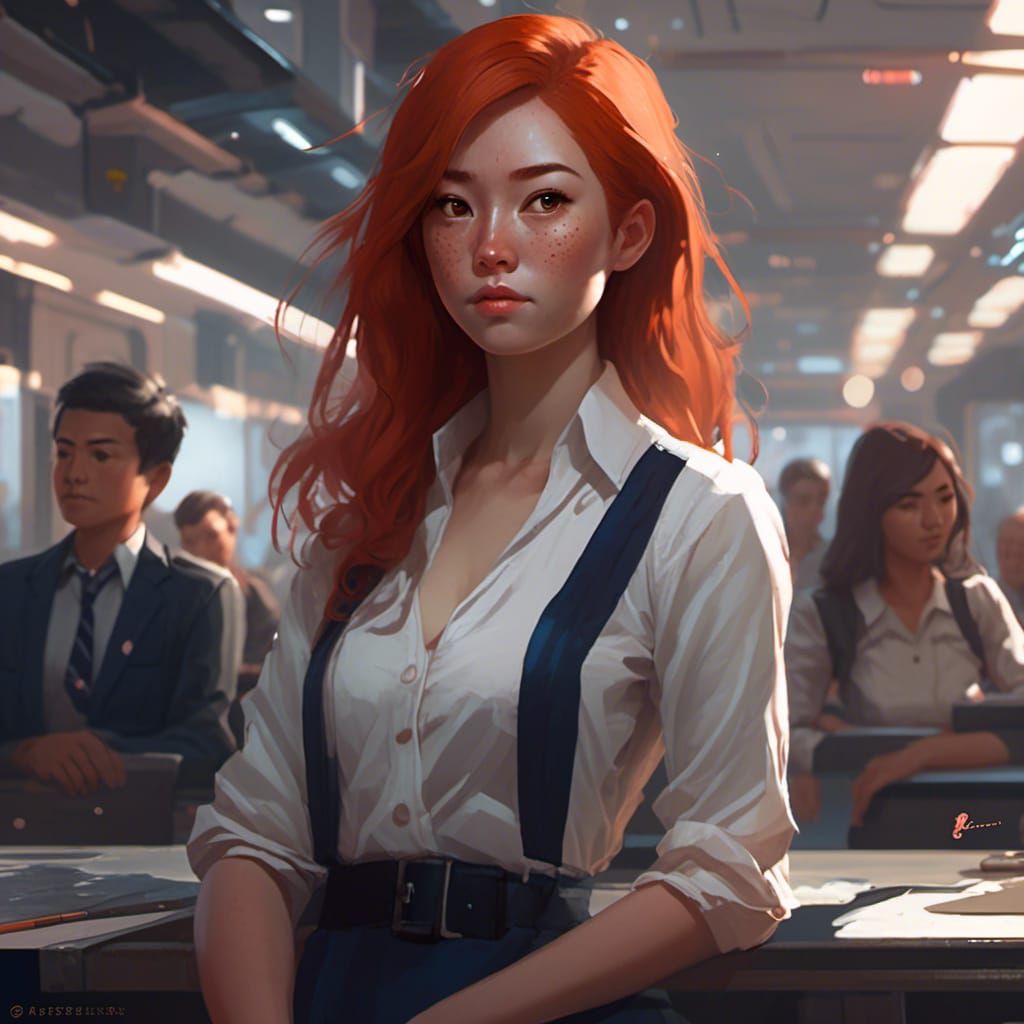 Empathetic Redhead Portrait in Anime Style