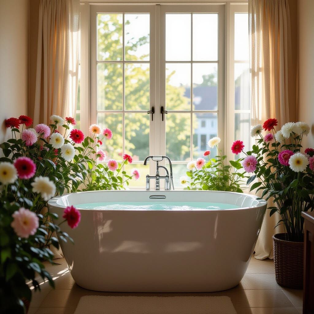 Opulent Bathroom with Bathtub and Floor-to-Ceiling Window