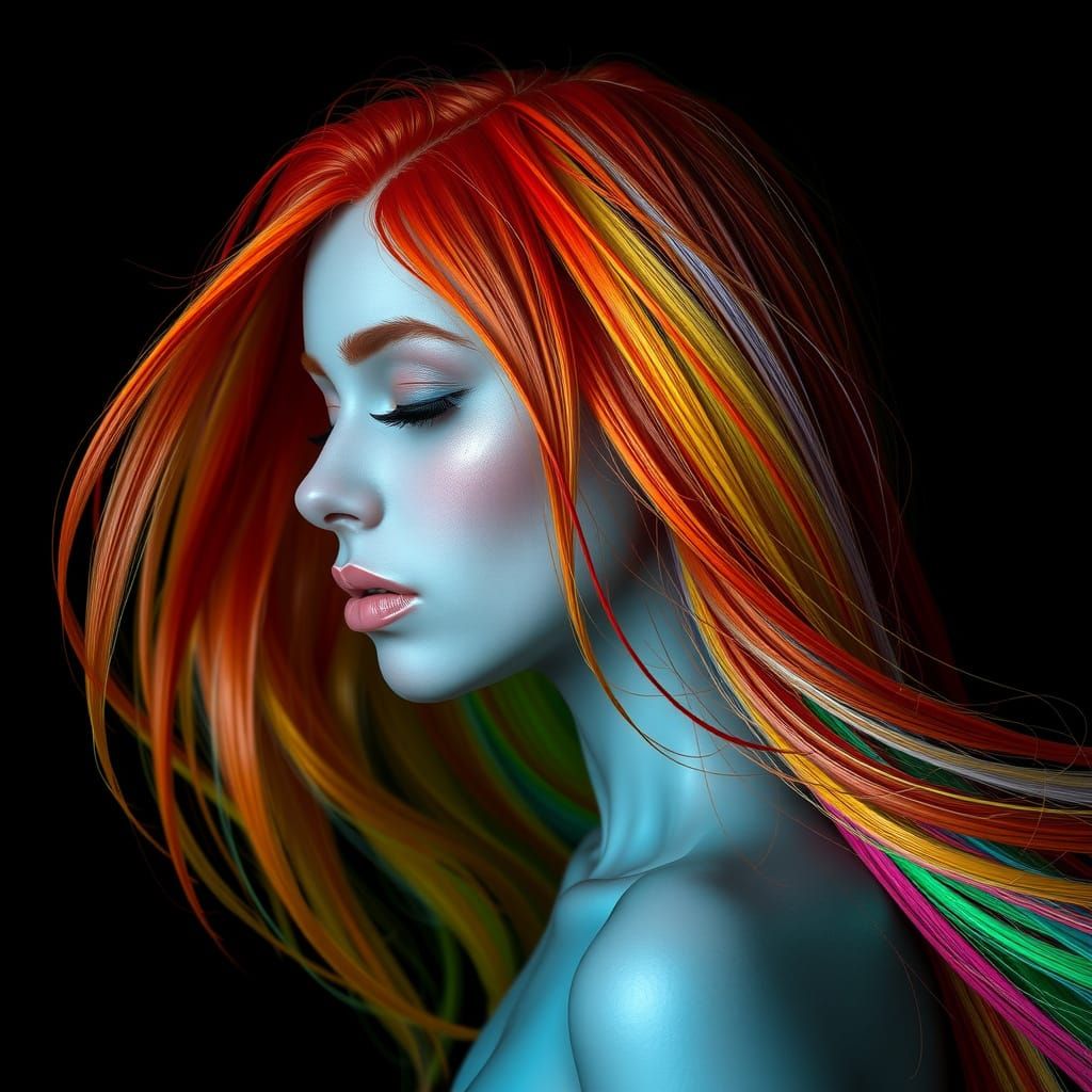 Ethereal Woman With Rainbow Hair in Fantasy Style