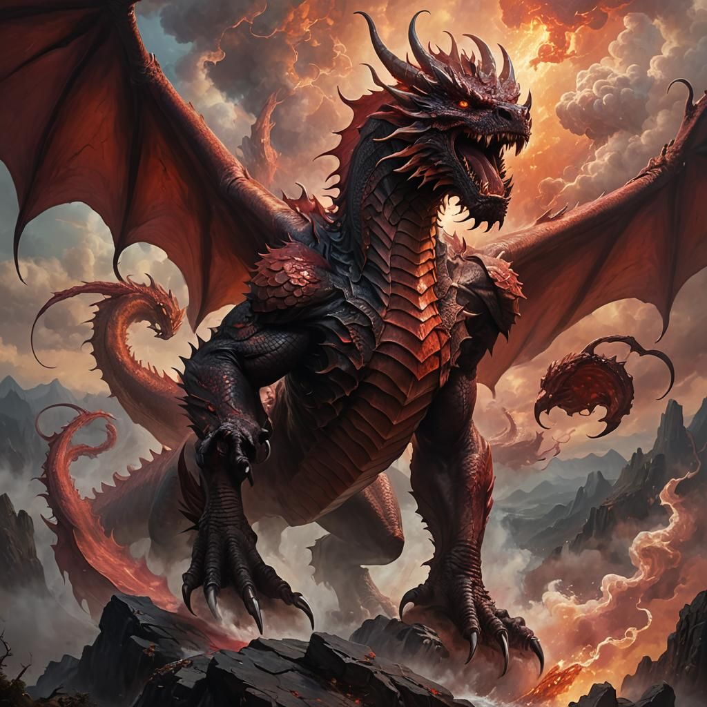 Epic Red Dragon Ascends Amidst Golden Hour Radiance
