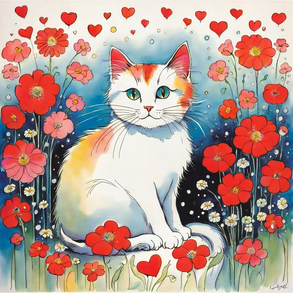 Cat on Pillow in Grotesque Cartoon Style