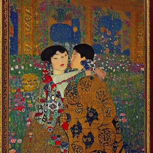 Lovers on Oriental Carpet in Art Nouveau Style
