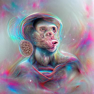 Holographic Cosmic Monkey Illustration in Mixed Media