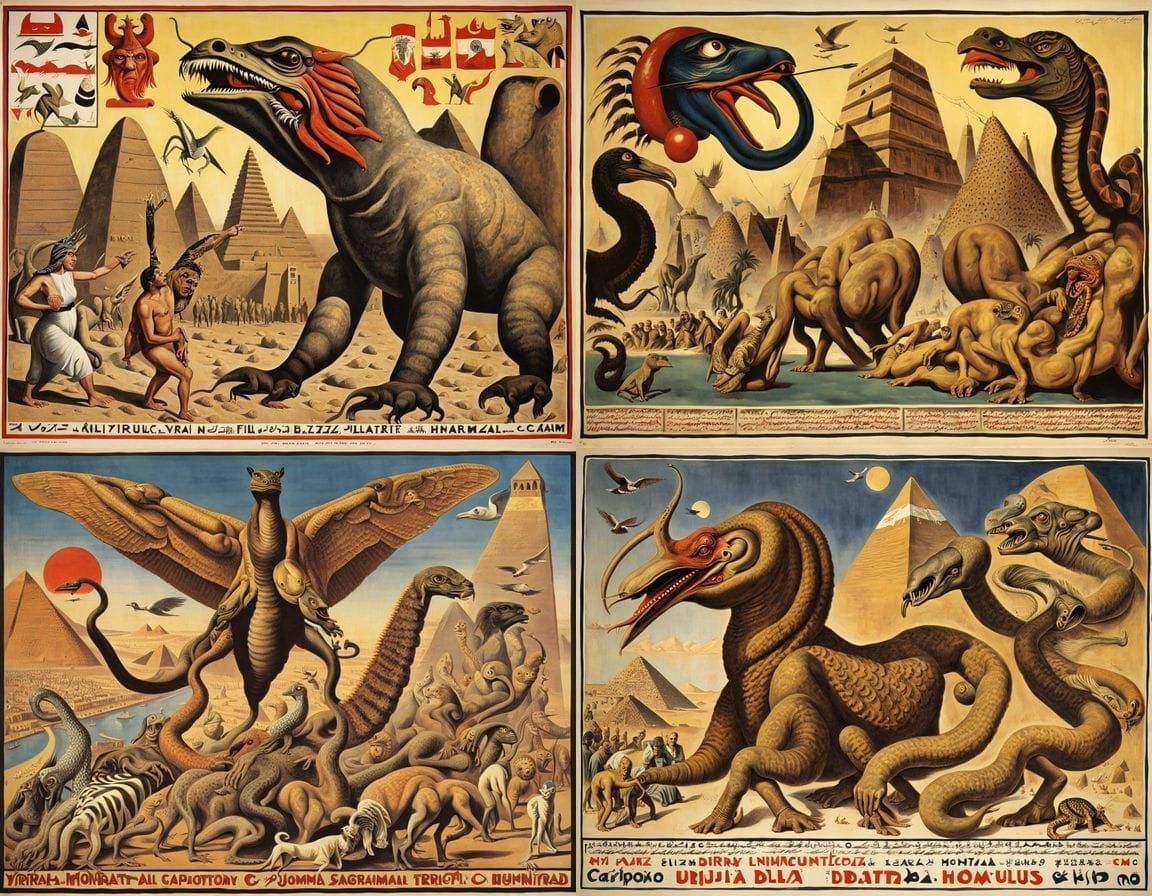 Cyberpunk Horror Travel Poster in Egyptian Style