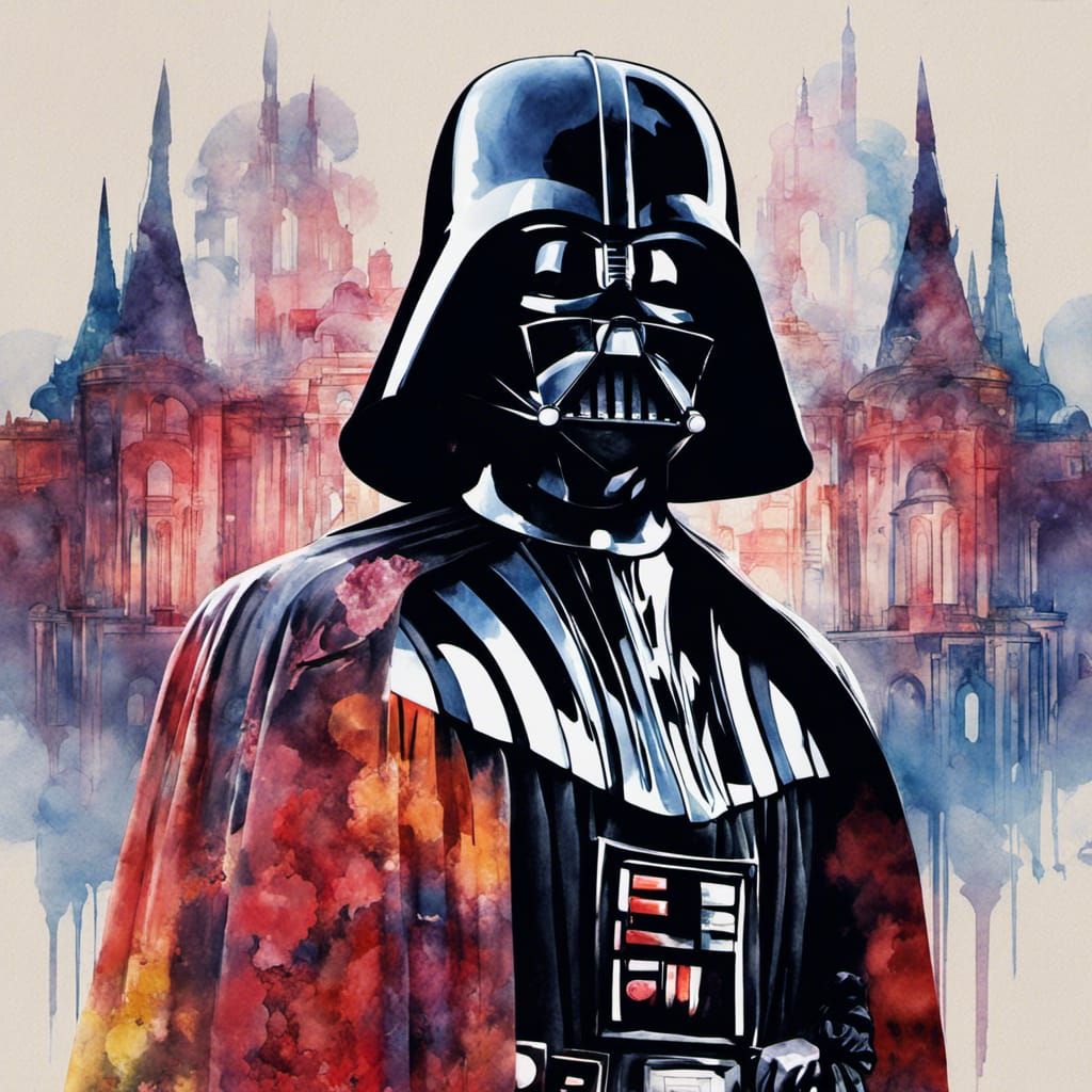 Darth Vader Watercolor Double Exposure Portrait
