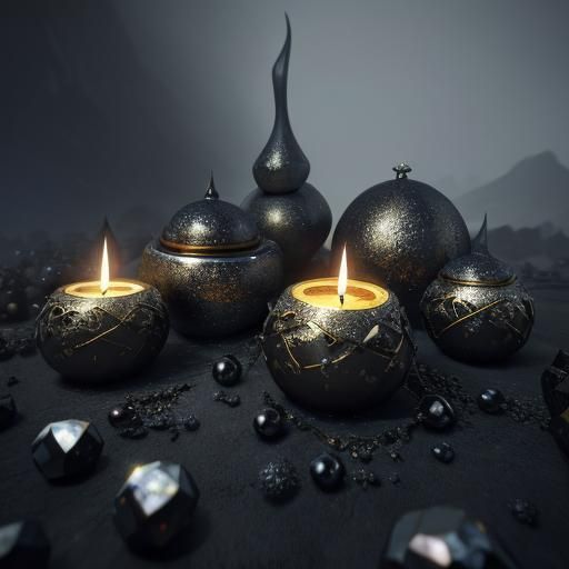 Abstract Candles with Jewels: Detailed Matte Painting
