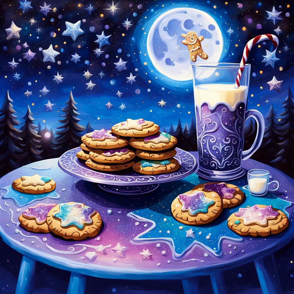 Whimsical Fantasy Art: Santa's Milk and Cookies Feast