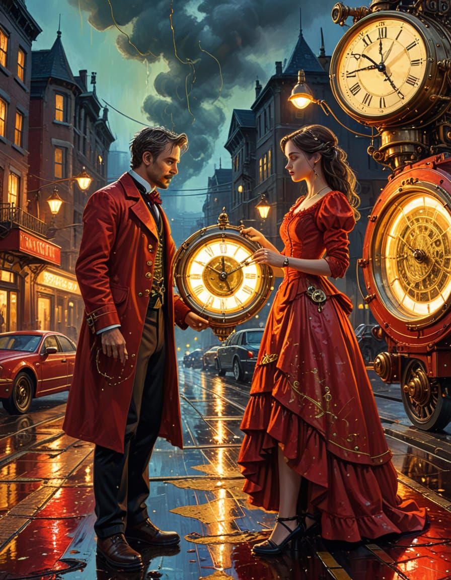 Steampunk Time Machine in Oil Painting Style