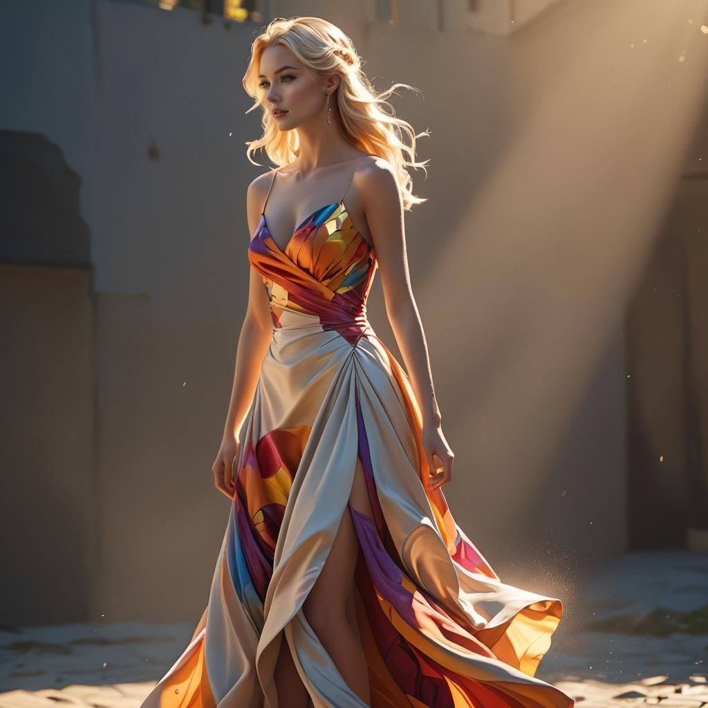 Revealing Dress in Sunshine: Digital Art Portrait