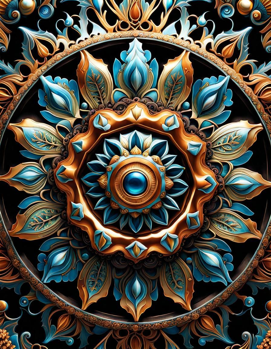 Detailed Metal Flower Kaleidoscope with Fantasy Creatures