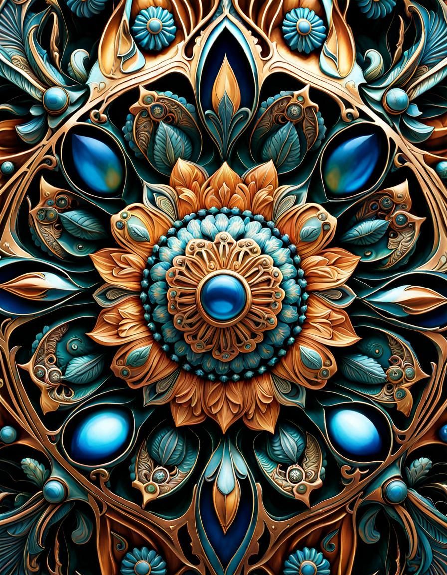 Detailed Metal Flower Kaleidoscope with Fantasy Creatures