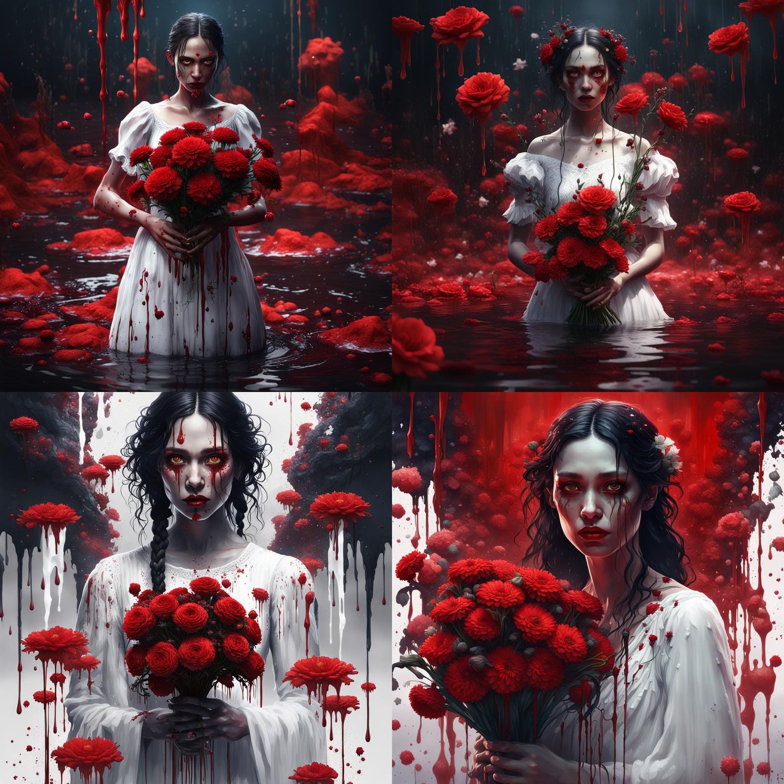 Woman in White Dress with Red Liquid, Digital Art