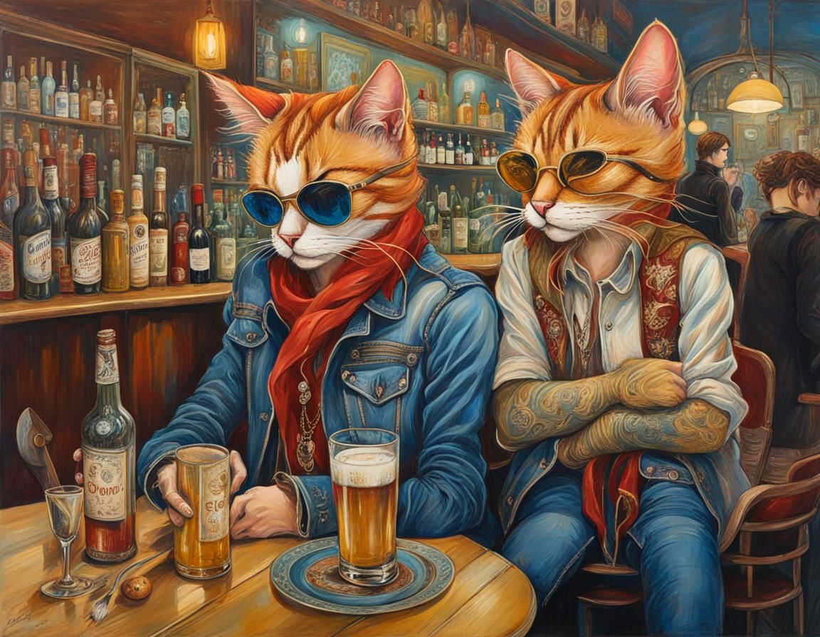 Surreal Punk Cats in a Smoky Bar