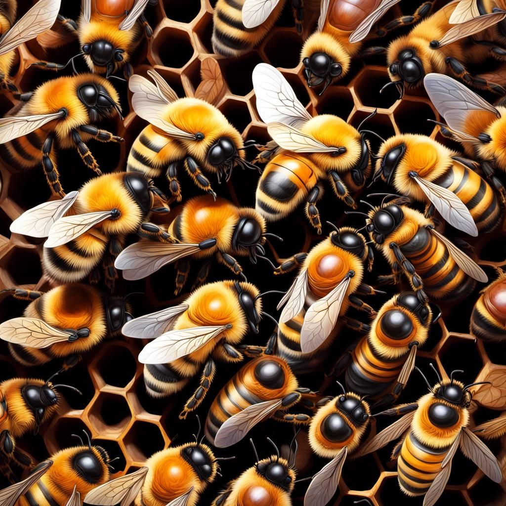 Bumble Bee Hive in Hyperrealistic Splash Art