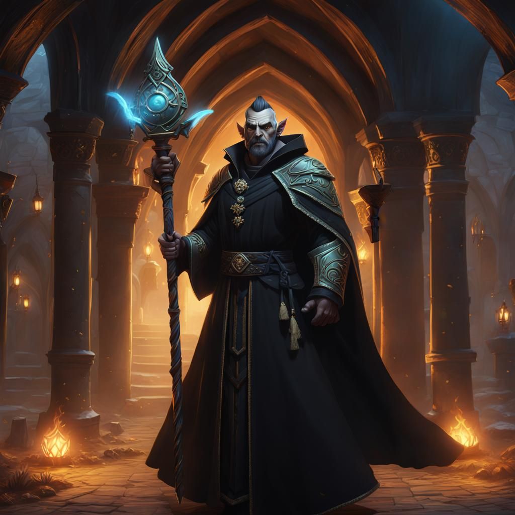 Anime Portrait of Half-Orc Cleric with Magic Staff