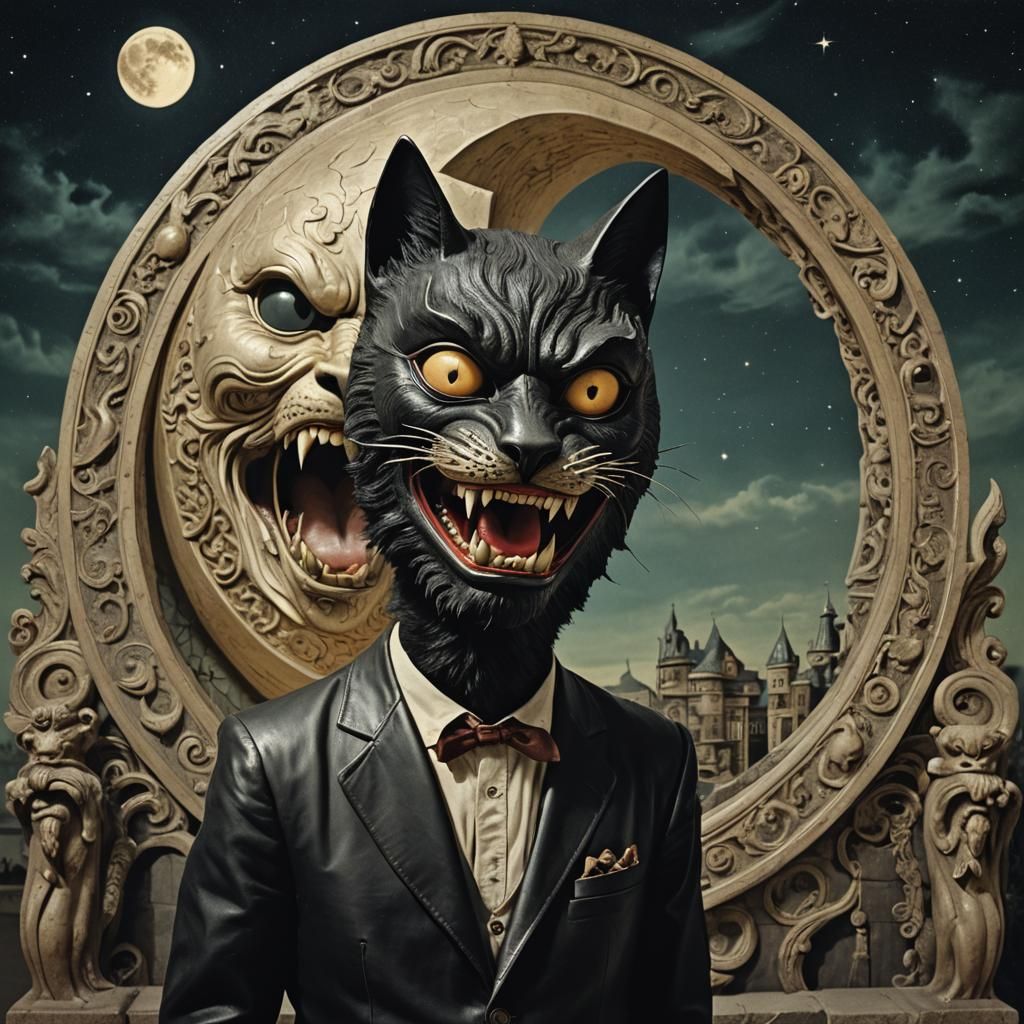 Surreal Vintage Photo of Man Howling at Angry Moon