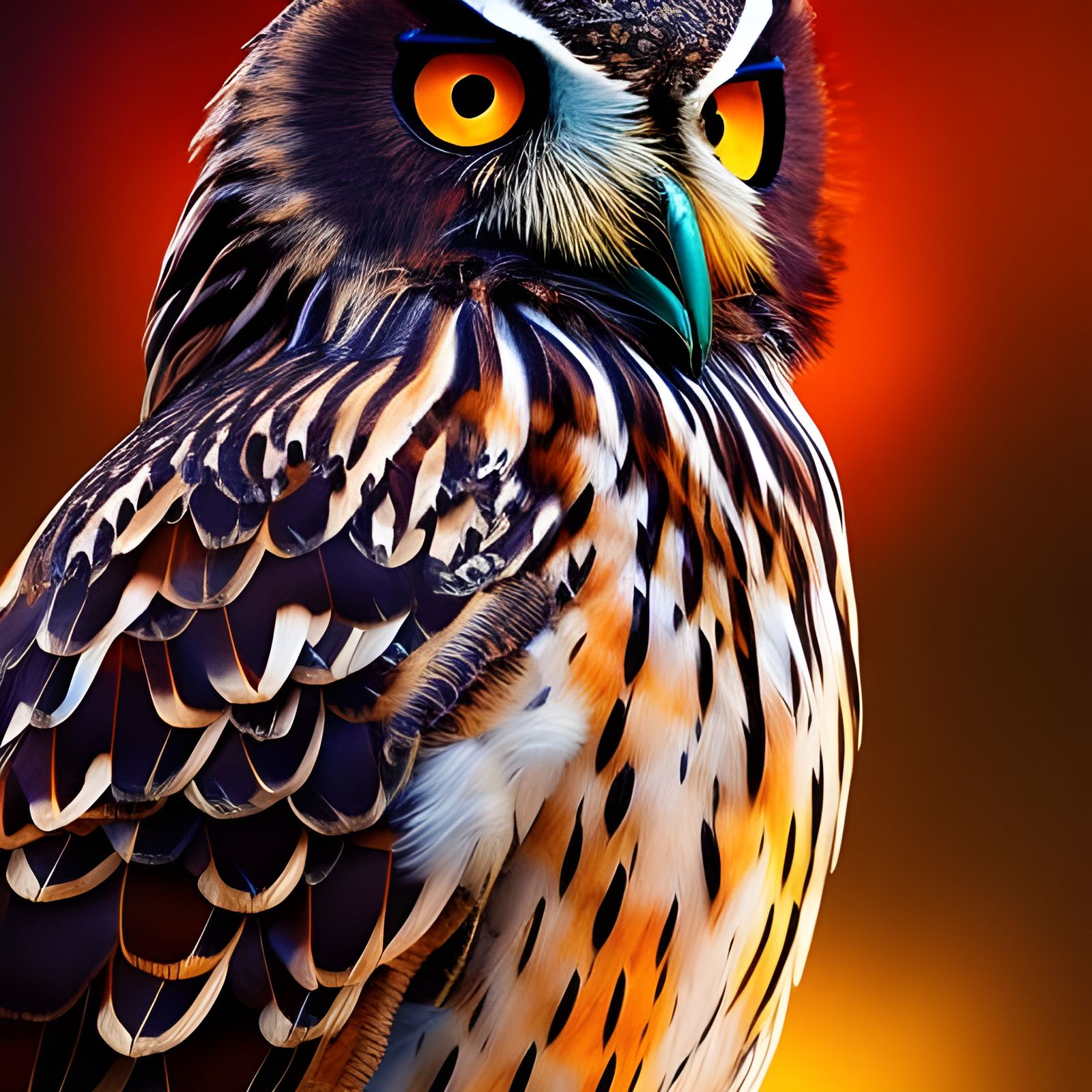 Golden Eurasian Eagle-Owl Portrait in Digital Painting Style