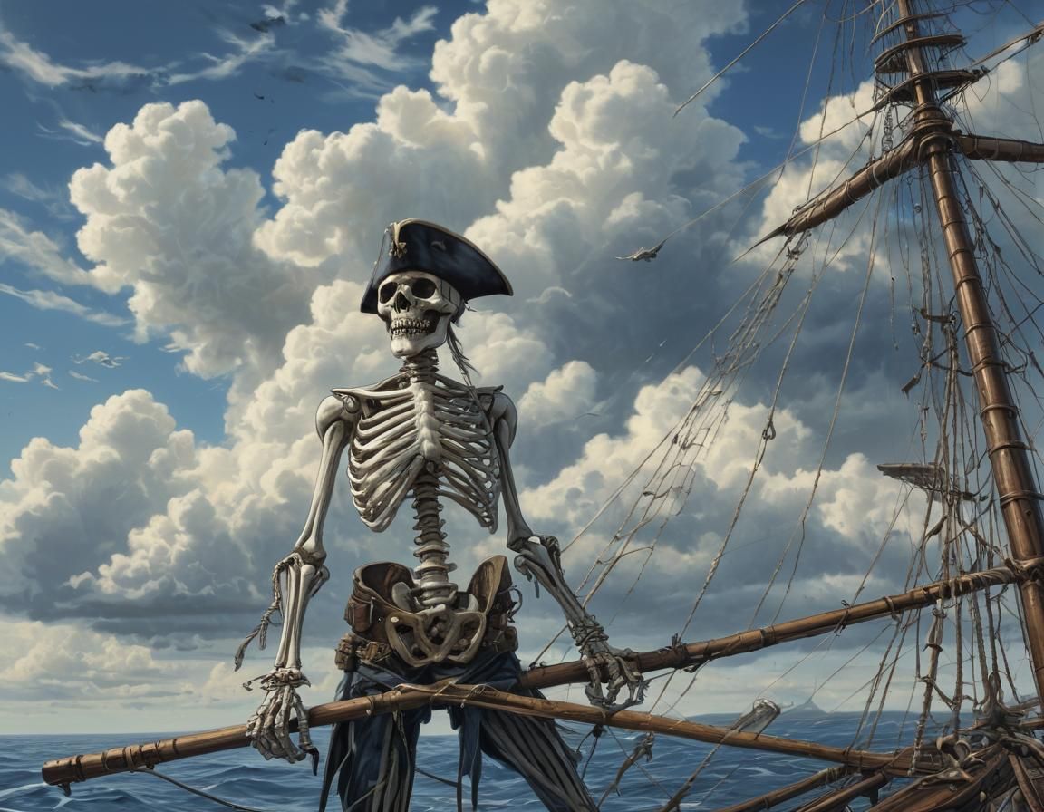 Skeleton Pirate Lookout in Comic Book Art Style