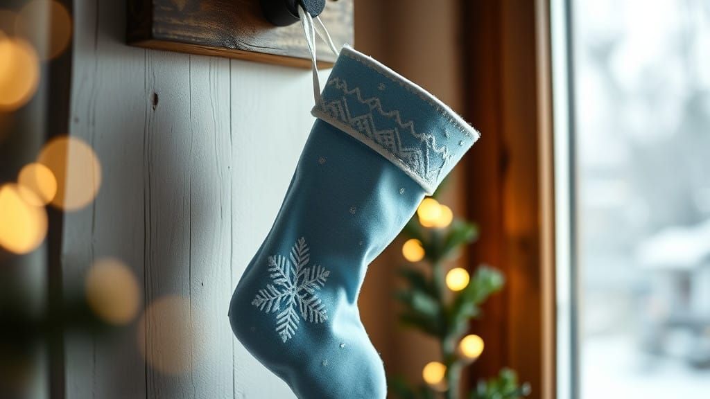 Delicate Light Blue Snowflake Christmas Stocking with Rustic...
