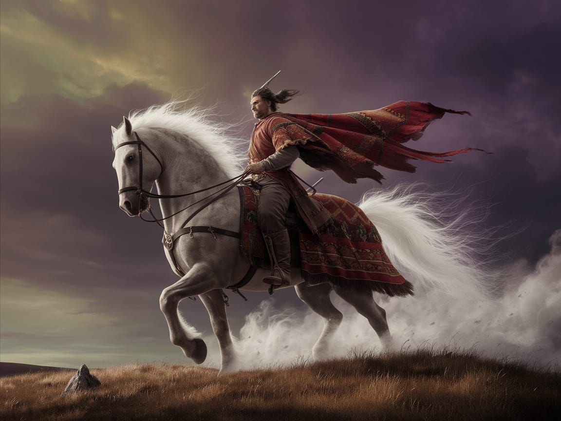 Ukrainian Cossack Rides Ghost Horse Across Windswept Steppe