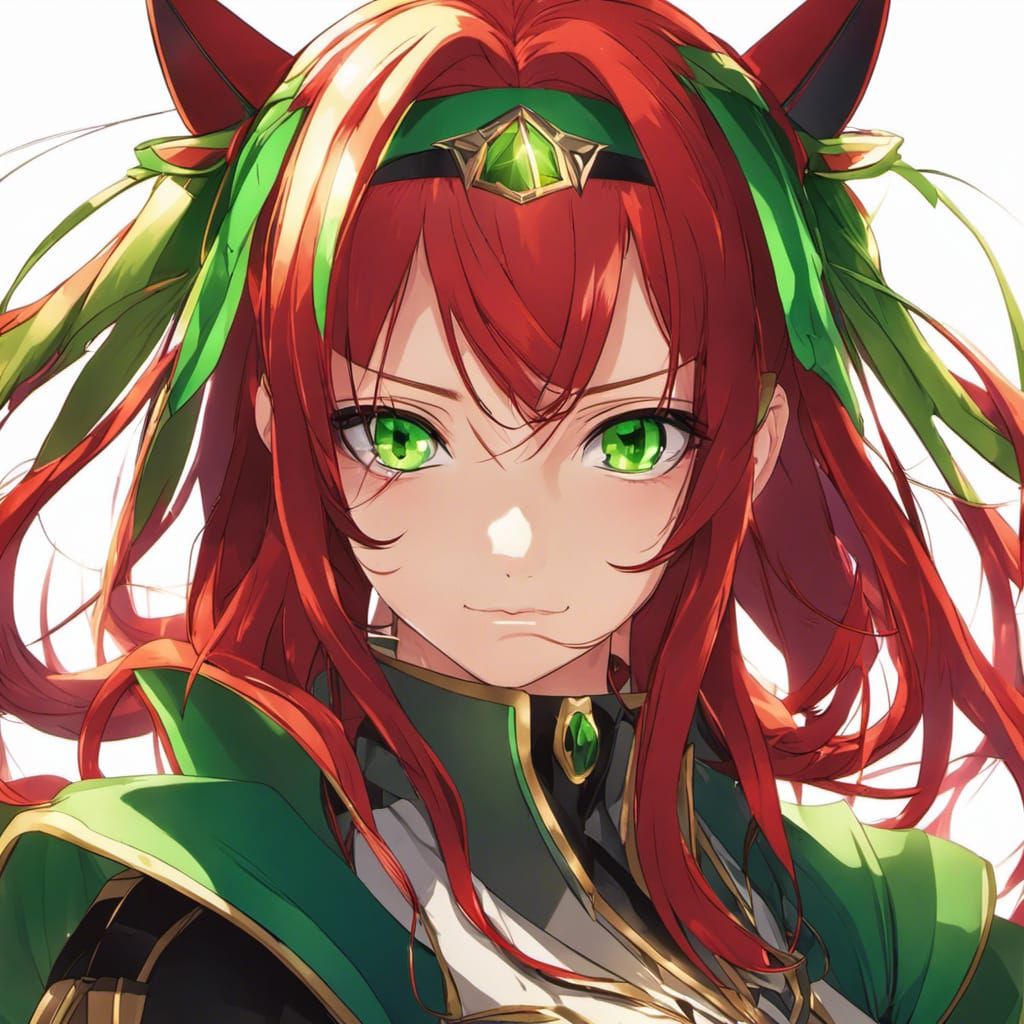 Anime Portrait: Red Hair, Green Eyes, Sharp Detail