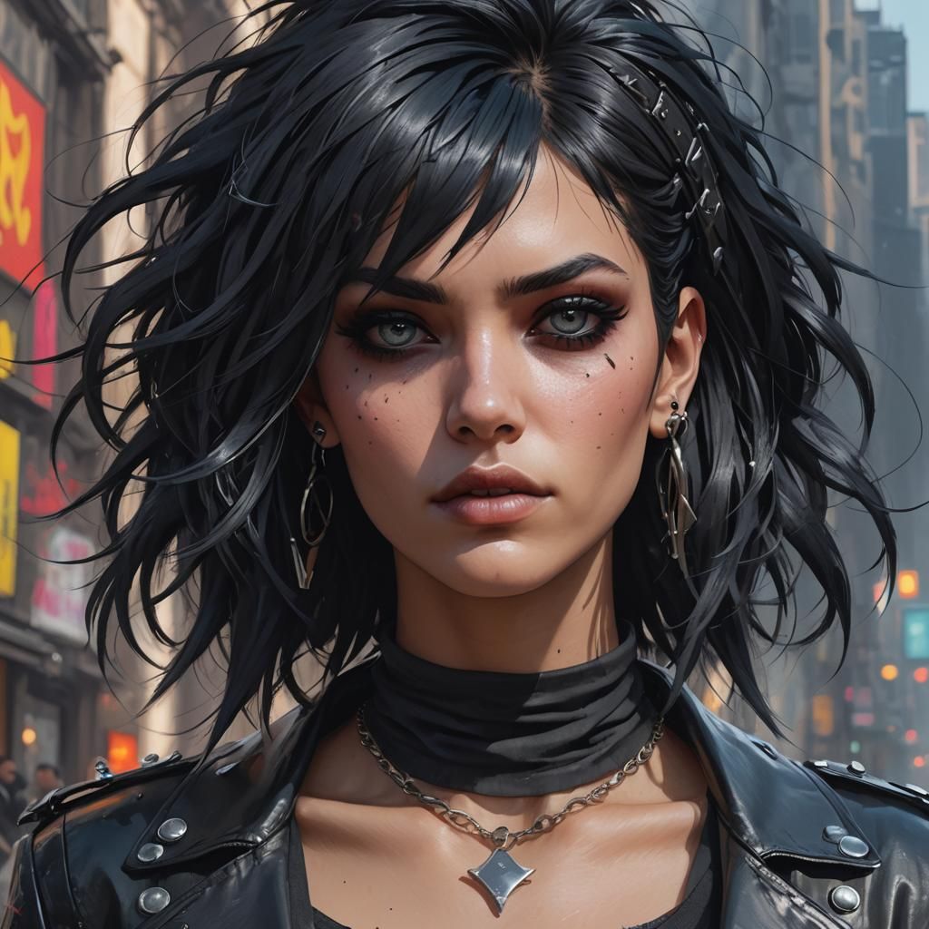 Punk Girl Portrait in Hyperdetailed Digital Art Style