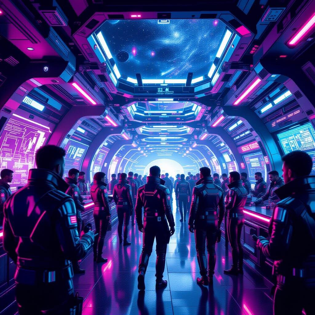 Futuristic Space Station Party in Cyberpunk Style