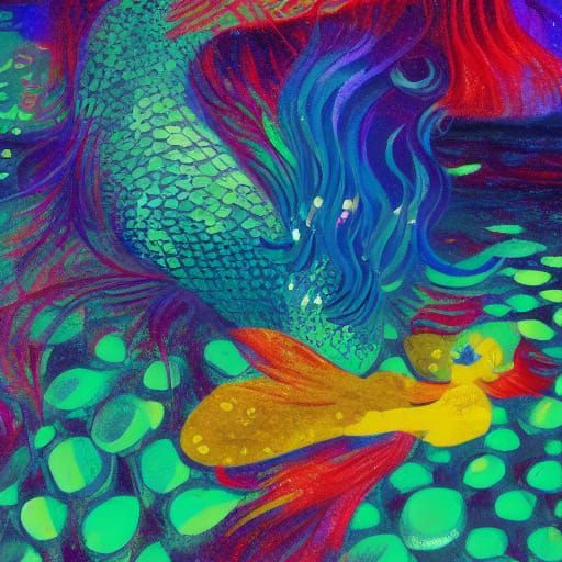 Surrealist Mermaid Ruler in Vibrant Digital Art