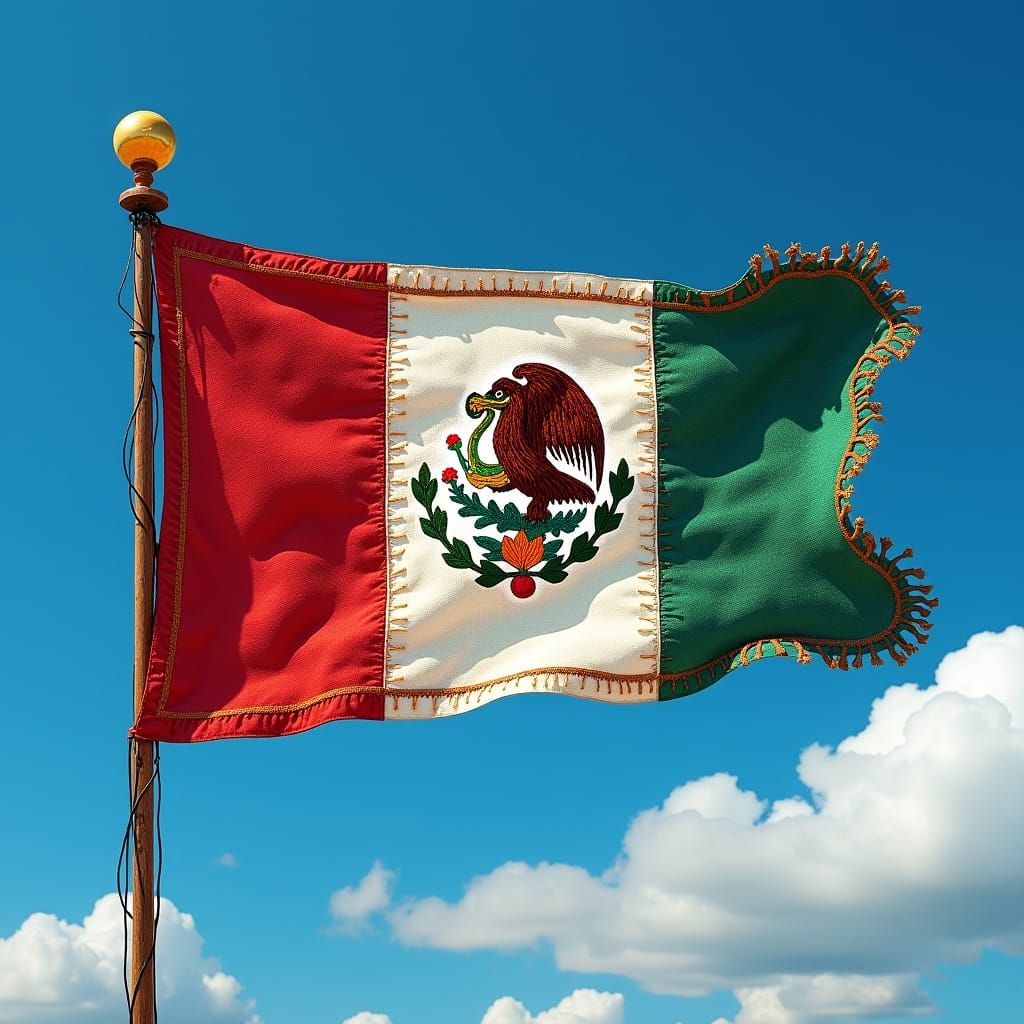 Embroidered Mexican Flag in Latin American Folk Art