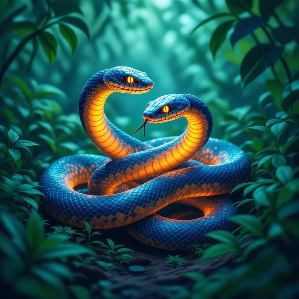 Enchanting Snakes Wrapped in Mystic Aura