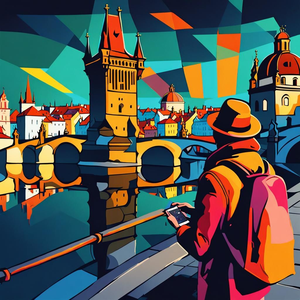 Prague Tourist Photo in Art Deco Style