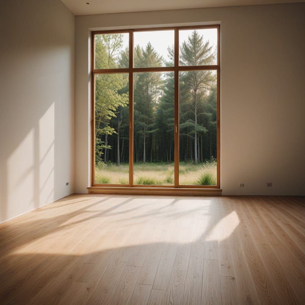 Minimalist Room with Nature View in Film Style
