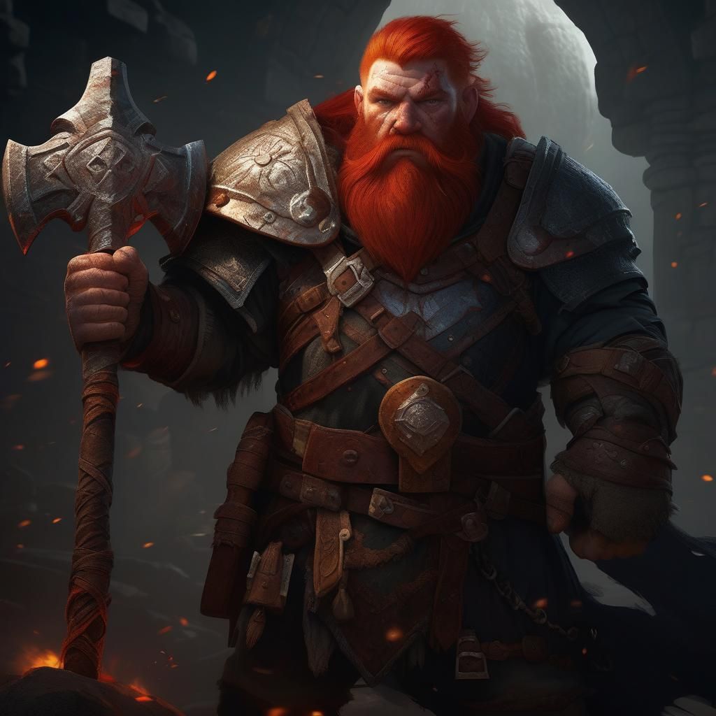 Dwarf Cleric with Hammer in Dark Fantasy Style