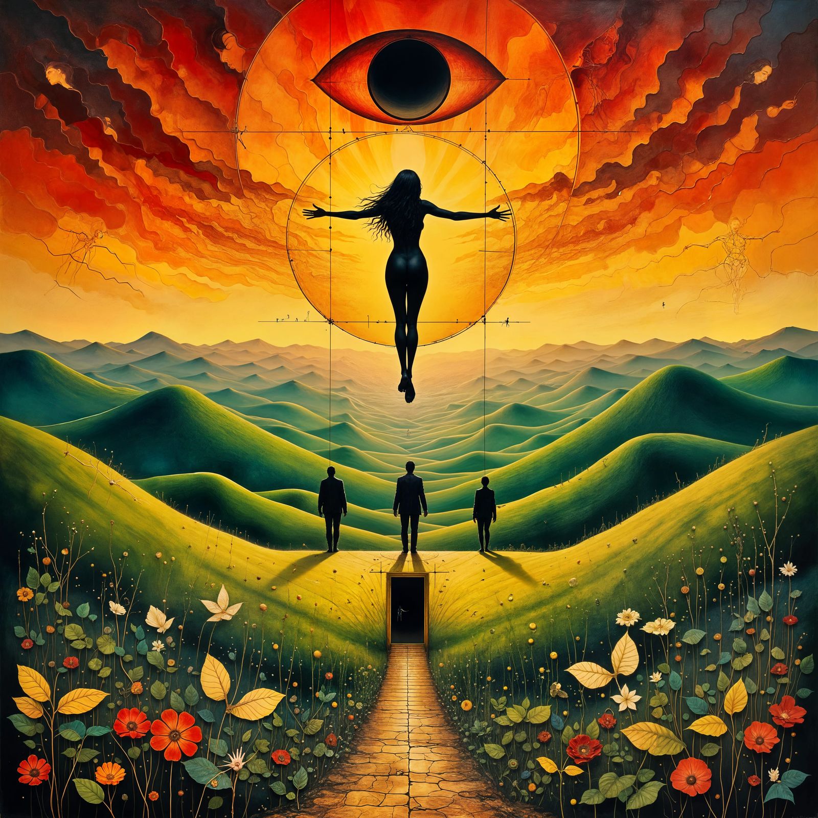 Vitruvian Woman in Surrealist Acrylic Painting