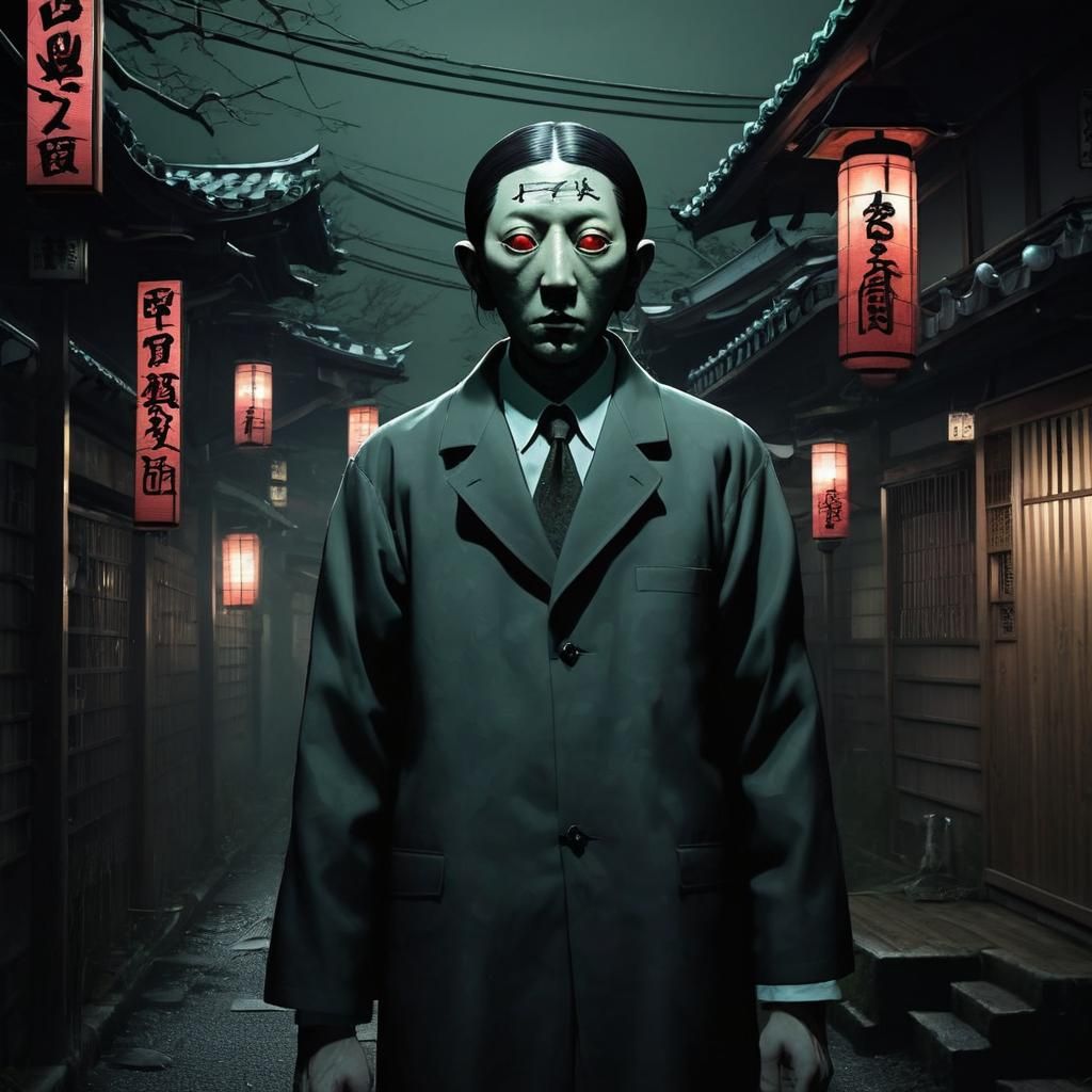 Lovecraftian Yokai Detective Noir Horror Scene