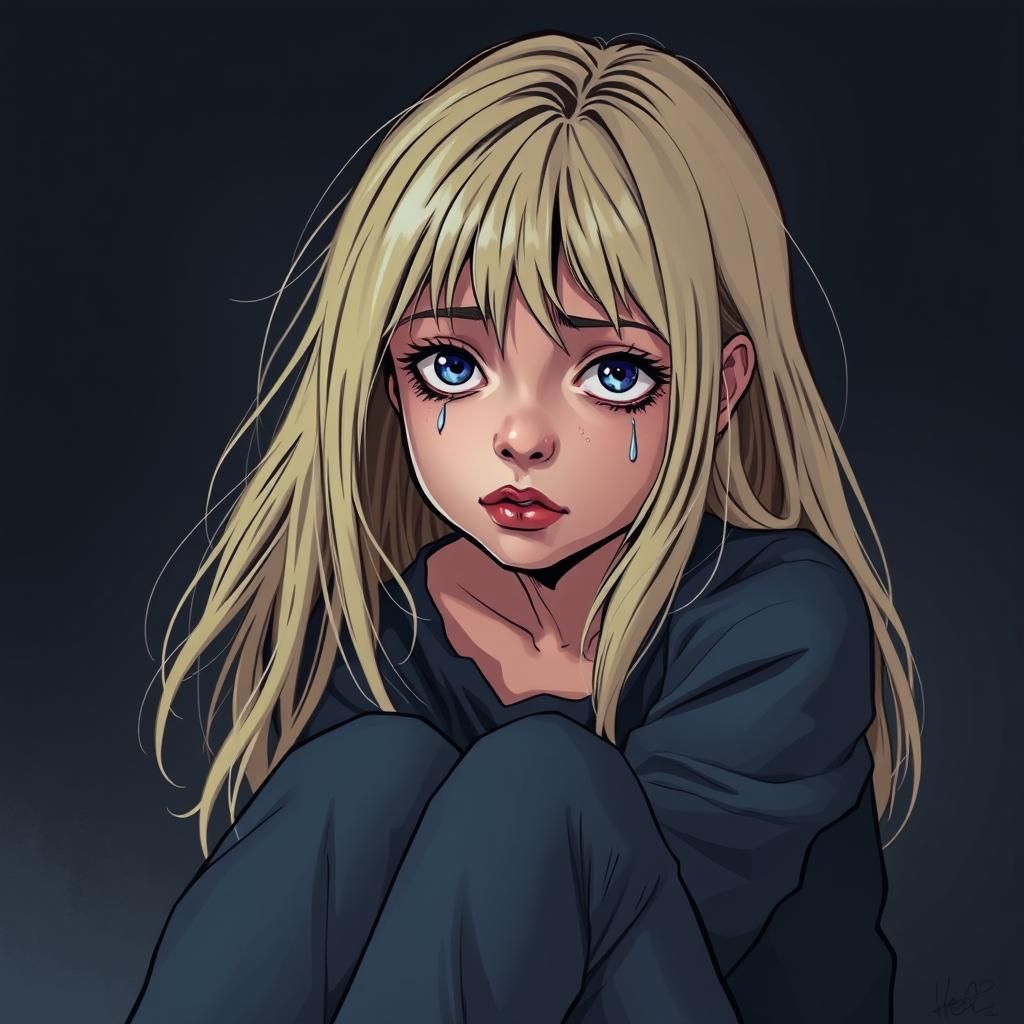 Despairing Girl with Lip Piercing in Comic Book Style